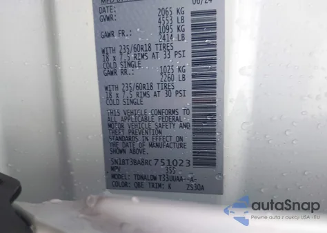 2024 Nissan Rogue Sv Fwd из США, поврежденный, VIN 5N1BT3BA8RC751023